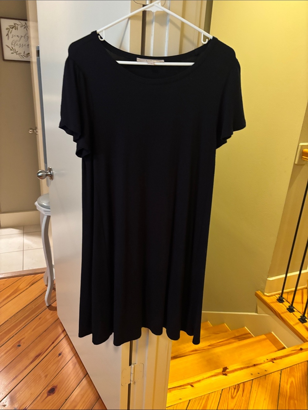 LOFT Black Short Sleeve Swing Dress